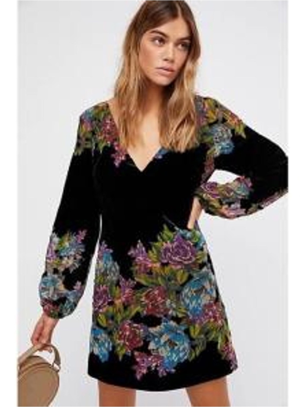 Free People Misha Burnout Velvet Black Floral Mini Dress